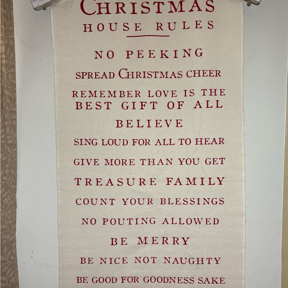 Christmas House Rules Wall Hanging - Red and Cream